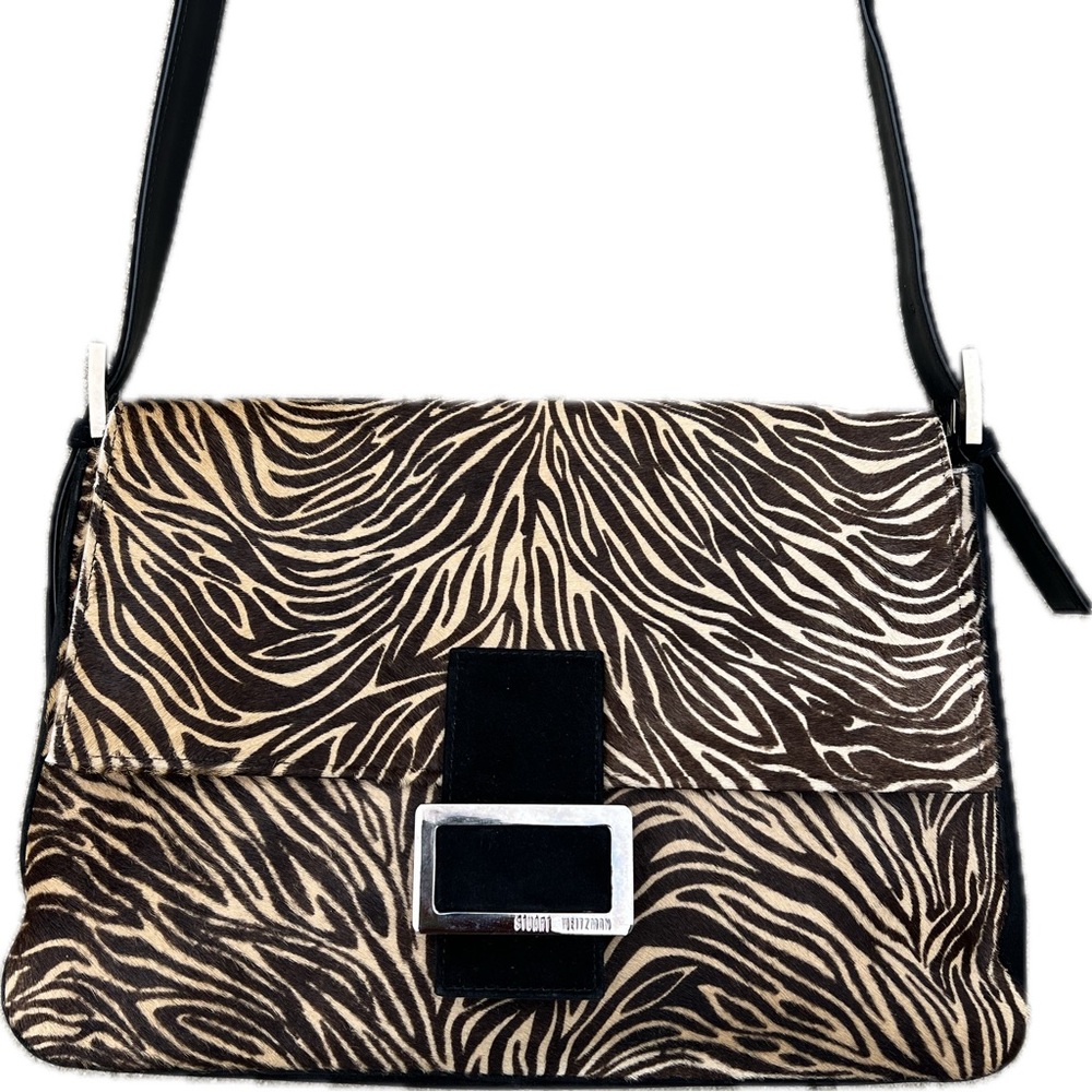 STUART WEITZMAN ZEBRA PRINT PONY HAIR BAGUETTE SHOULDER BAG Y2K STYLE VINTAGE
